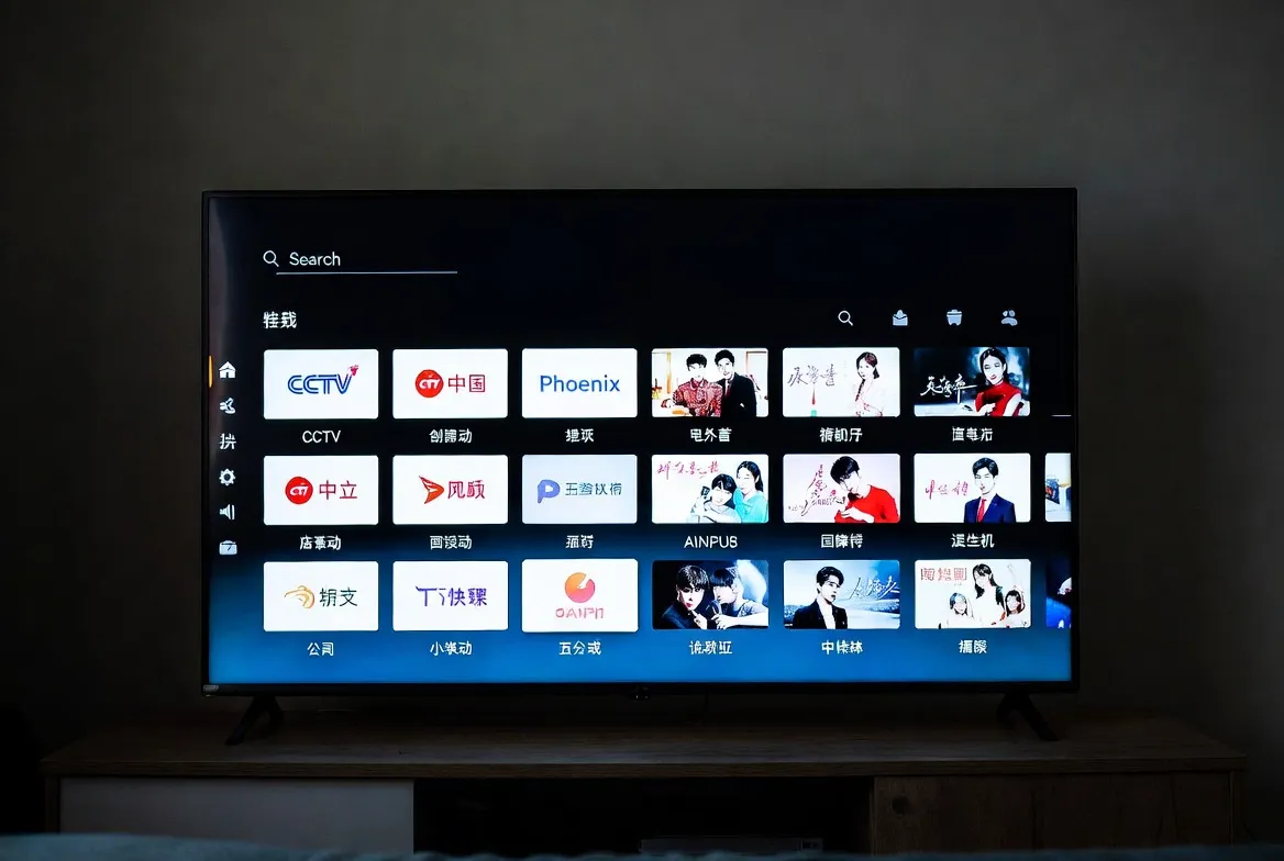Chinese and East Asian TV channels grid on a smart TV