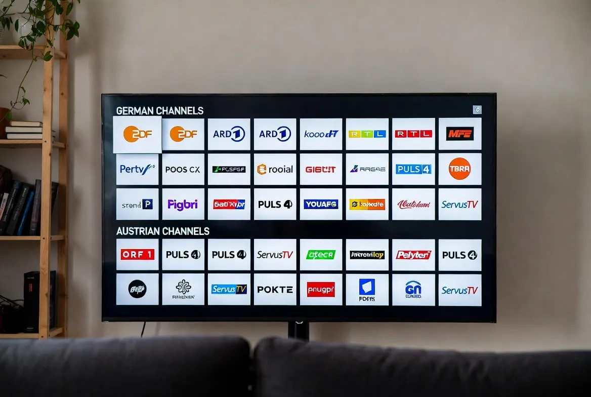 German and Austrian TV channels grid on a smart TV for expats