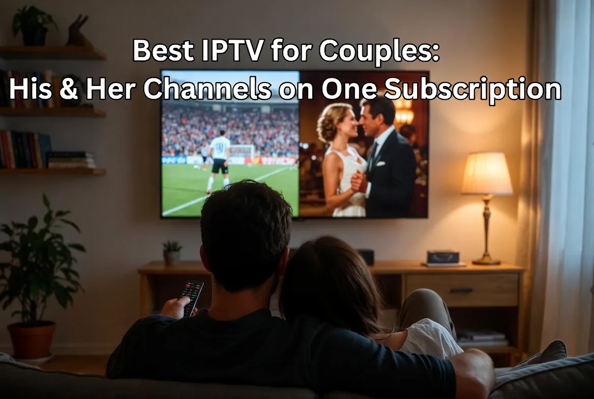 Couple watching IPTV with his and her favorite channels on one subscription