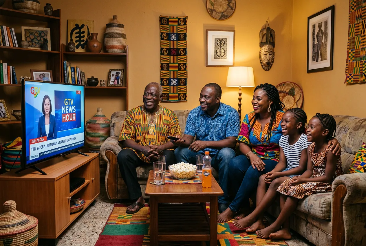 Ghanaian family abroad watching GTV News Hour via IPTV