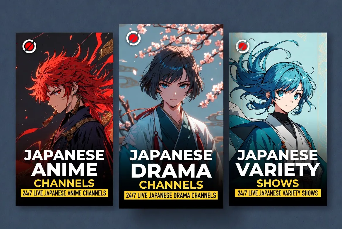 Japanese anime, drama and variety channel posters available on IPTV
