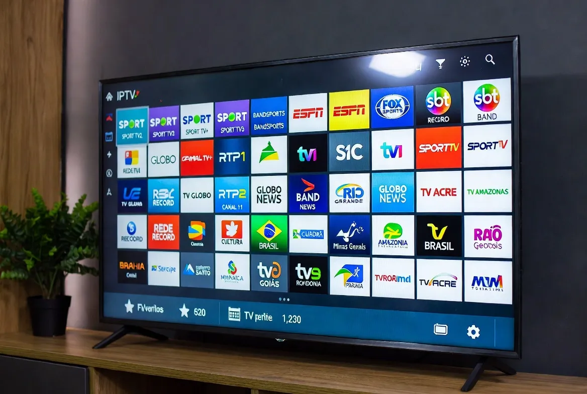 Portuguese and Brazilian channels grid on a smart TV