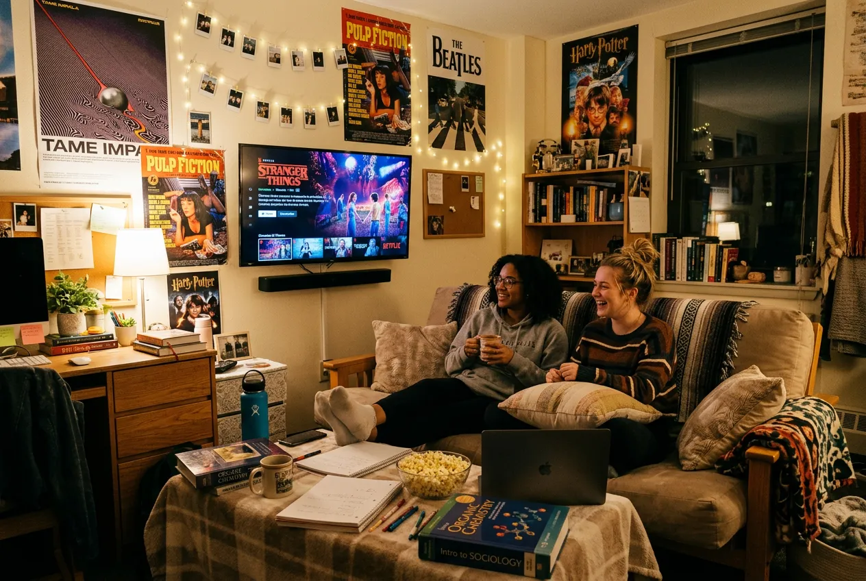 College students watching IPTV in dorm room