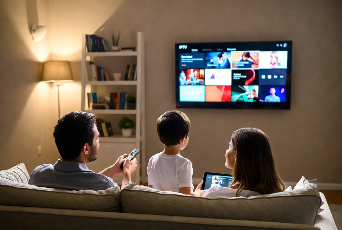 Family watching IPTV together — favored by divorced parents for two-home families