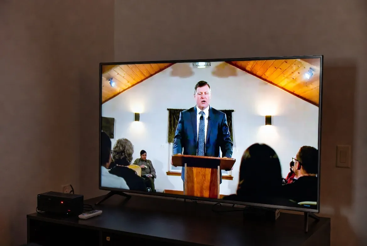 Church service being broadcast live on a TV powered by IPTV