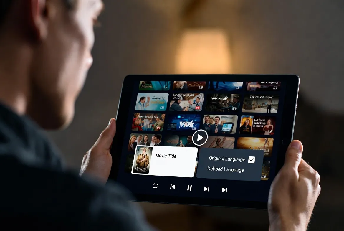 IPTV dual-audio feature — switch between original and dubbed languages on tablet