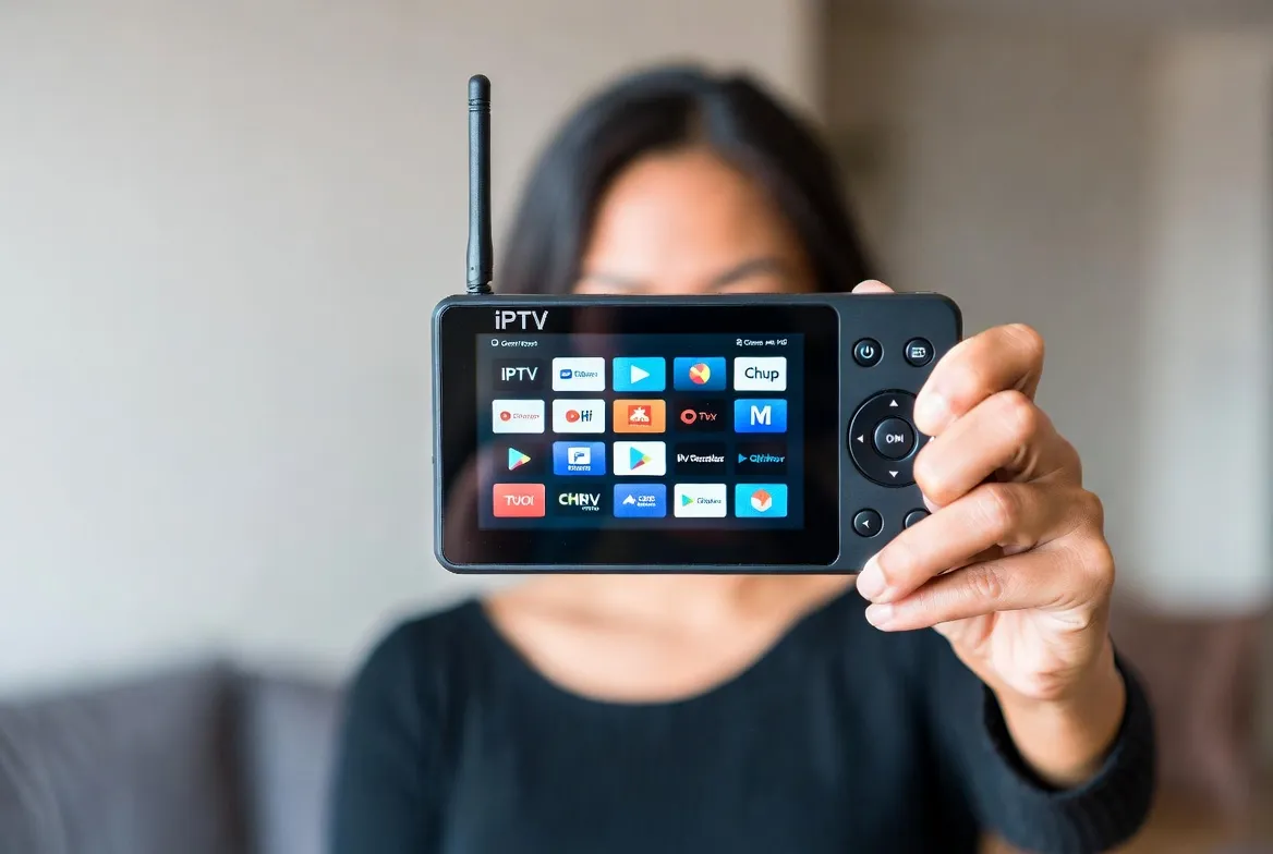 Military service member watching home TV abroad on a portable IPTV device