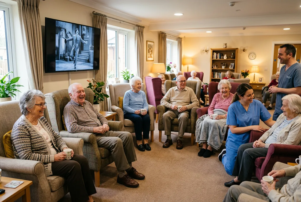 Nursing home residents enjoying classic films streamed via IPTV