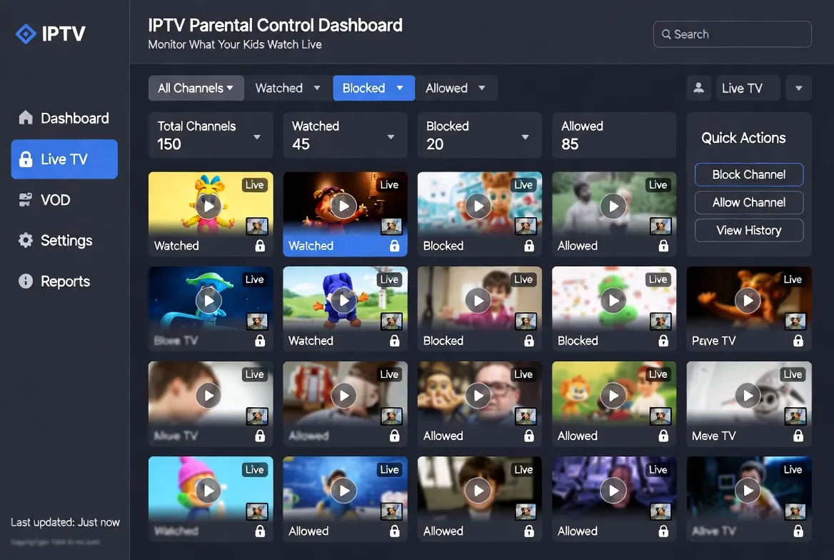 IPTV parental control dashboard to monitor what kids watch live