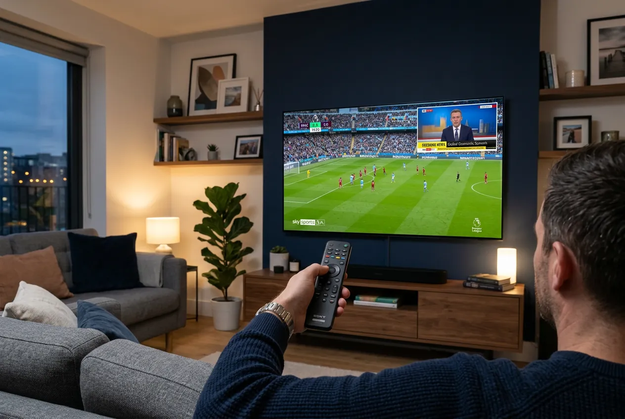 Smart TV showing two live channels in picture-in-picture mode