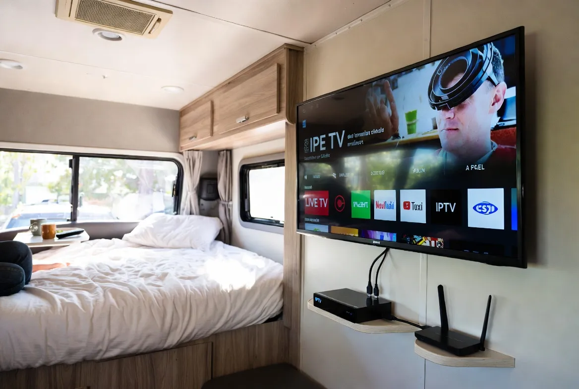 IPTV setup inside an RV — stream live TV anywhere on the road