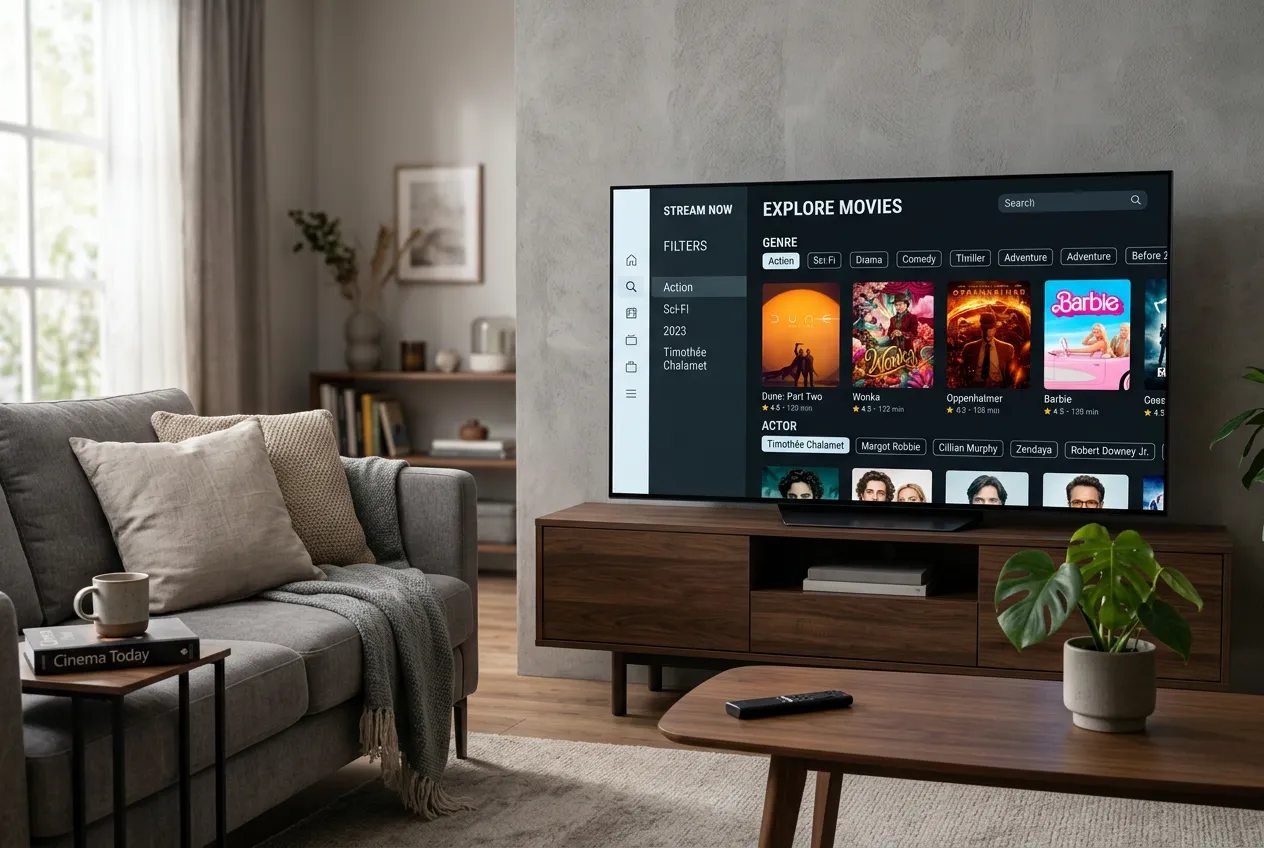 IPTV smart search interface filtering movies by actor genre and year