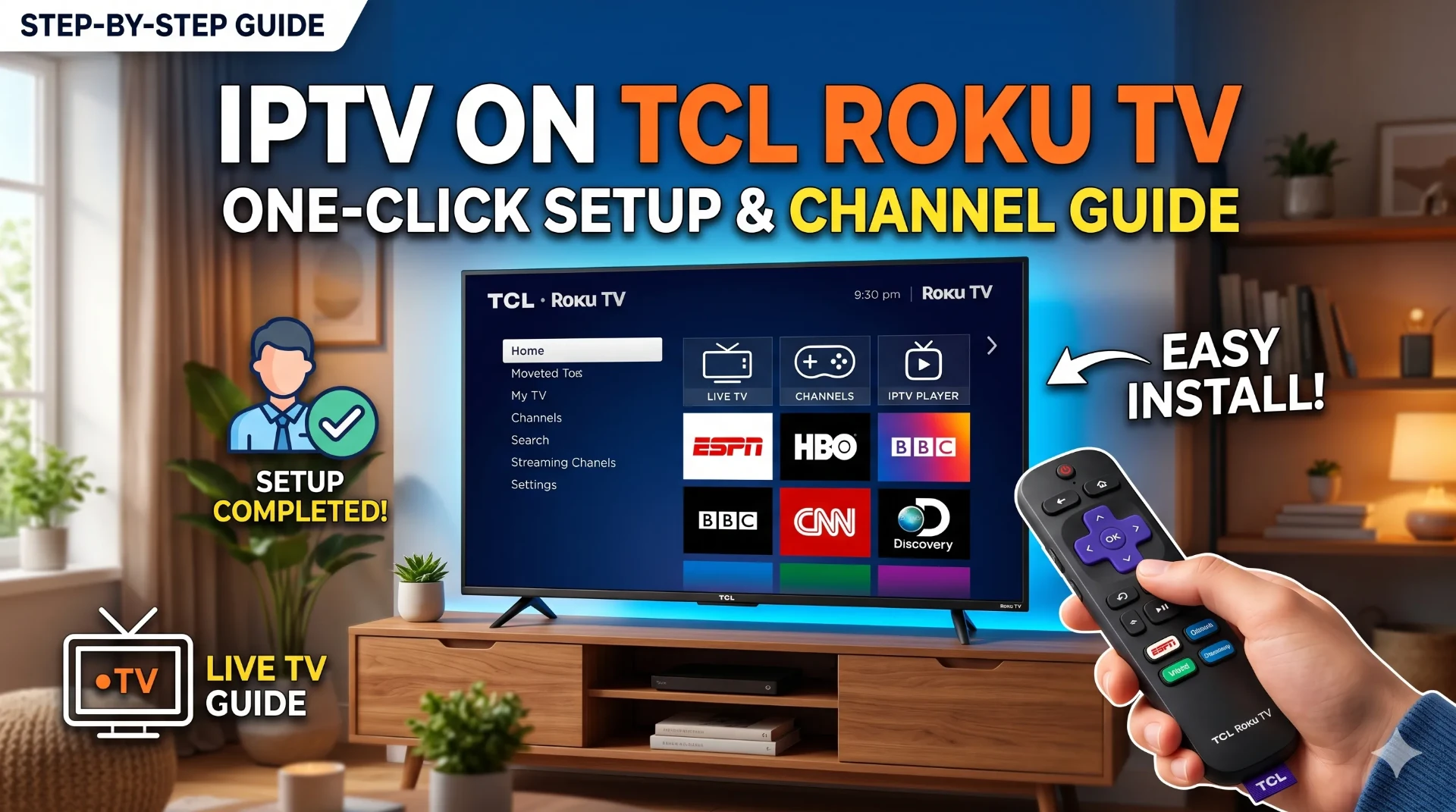 IPTV on TCL Roku TV — one-click setup and channel guide