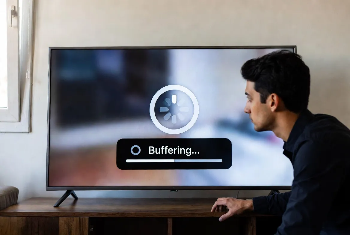 IPTV buffering screen — troubleshooting freezing and audio sync issues