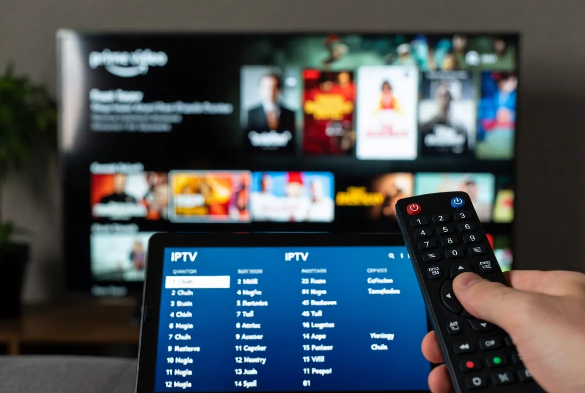 IPTV vs Amazon Prime Video comparison on TV and tablet in 2026