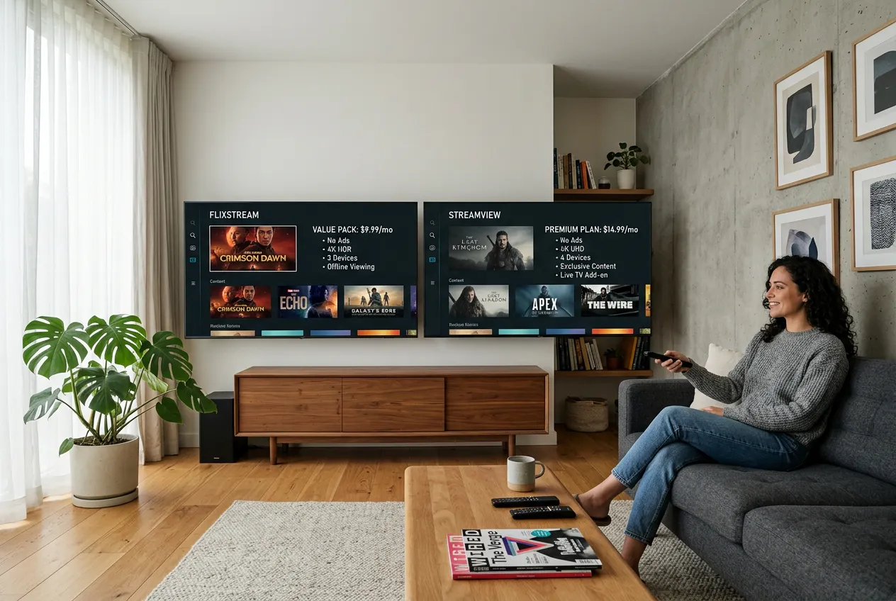 Side-by-side comparison of IPTV and Amazon Prime Video on two smart TVs