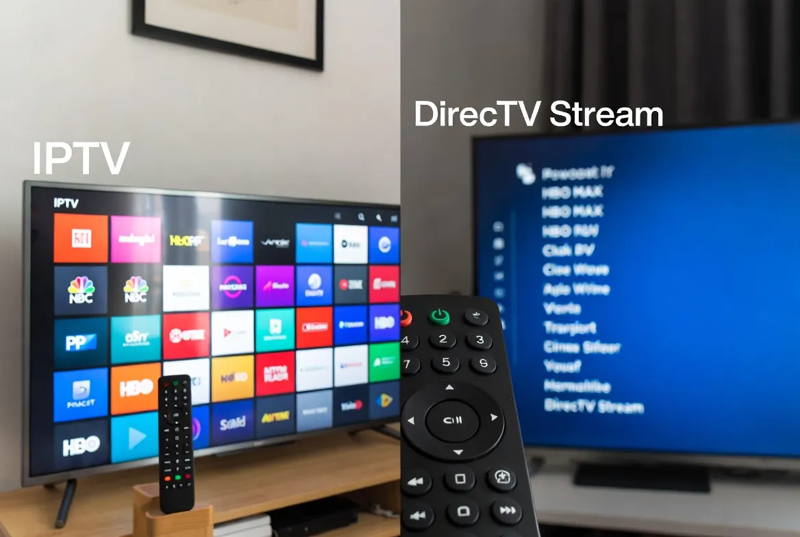 Side-by-side comparison of IPTV and DirecTV Stream interfaces