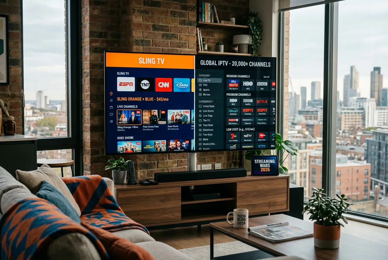 Comparison of Sling TV and StreamTV IPTV channel lineups on a smart TV