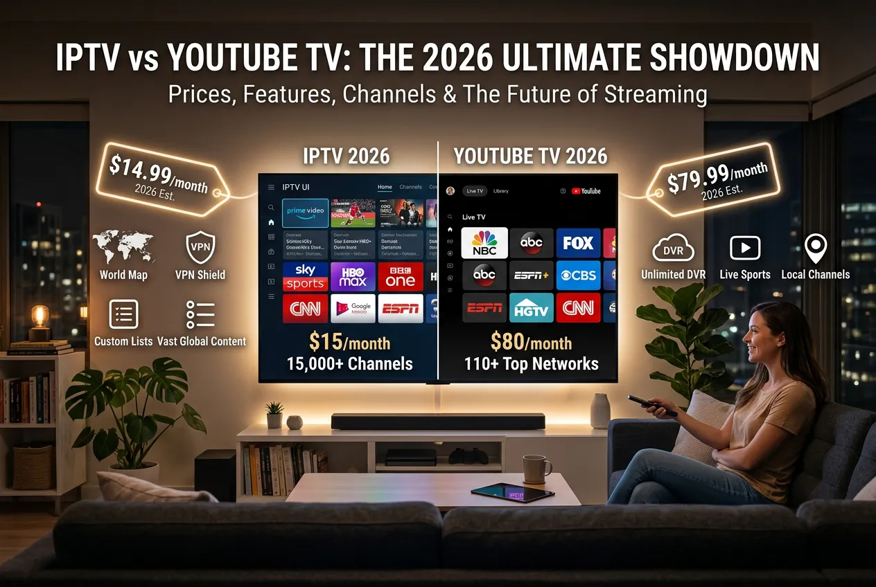 IPTV vs YouTube TV 2026 — price, channels, and DVR head-to-head