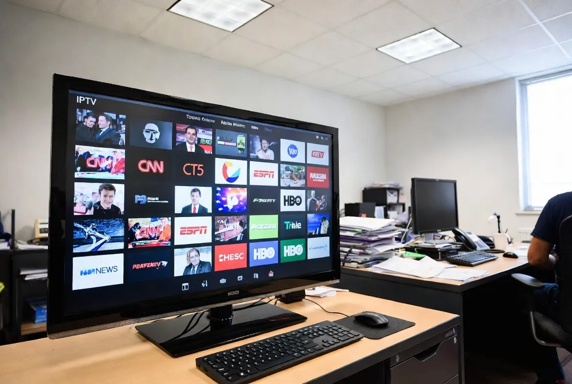 Small business office with IPTV replacing expensive cable subscription