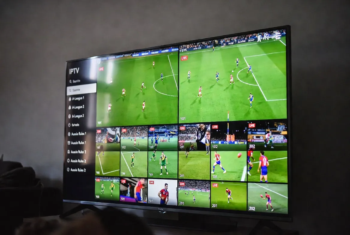 Multi-view A-League and Aussie Rules football matches streaming via IPTV on a TV