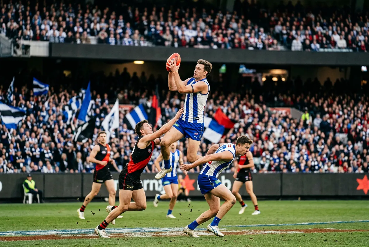 AFL Australian Rules football match with player taking specky mark at MCG