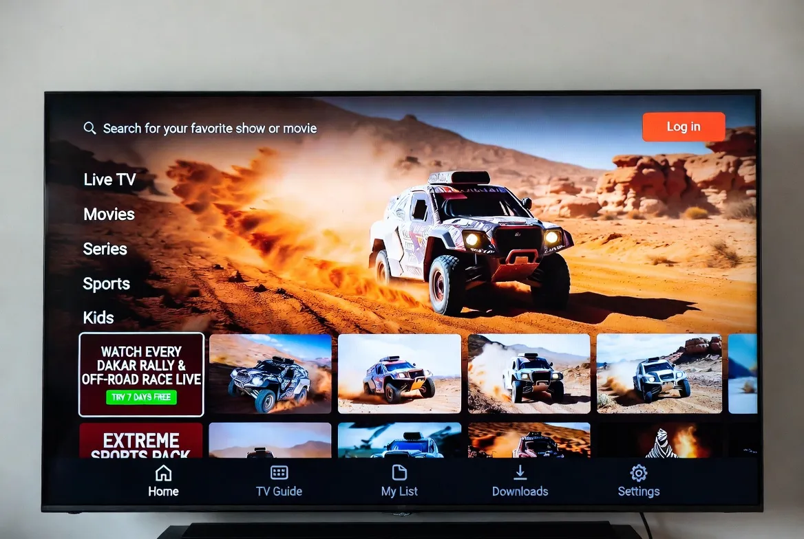 Smart TV showing Dakar Rally and off-road racing live on IPTV