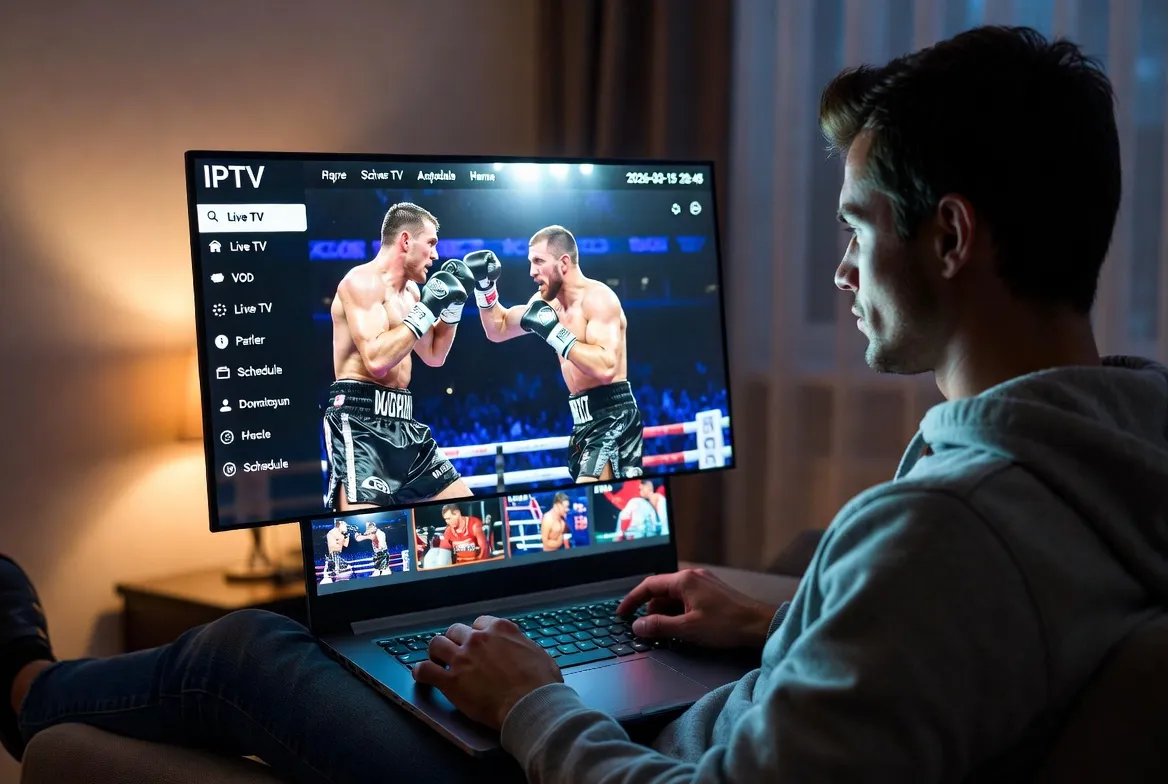 Live boxing fight streaming on a laptop via IPTV