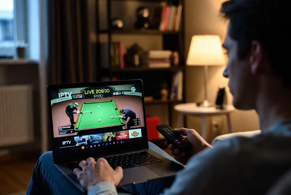 Watching a live snooker tournament on a laptop via IPTV
